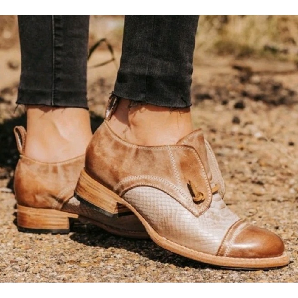 Freebird By Steven Mabel Light Brown Snakeskin Leather Slip On Loafers Oxford 7